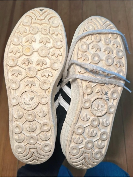 adidas Gazelle Black & White Suede Sneakers with Gold Accents - Picture 8 of 8